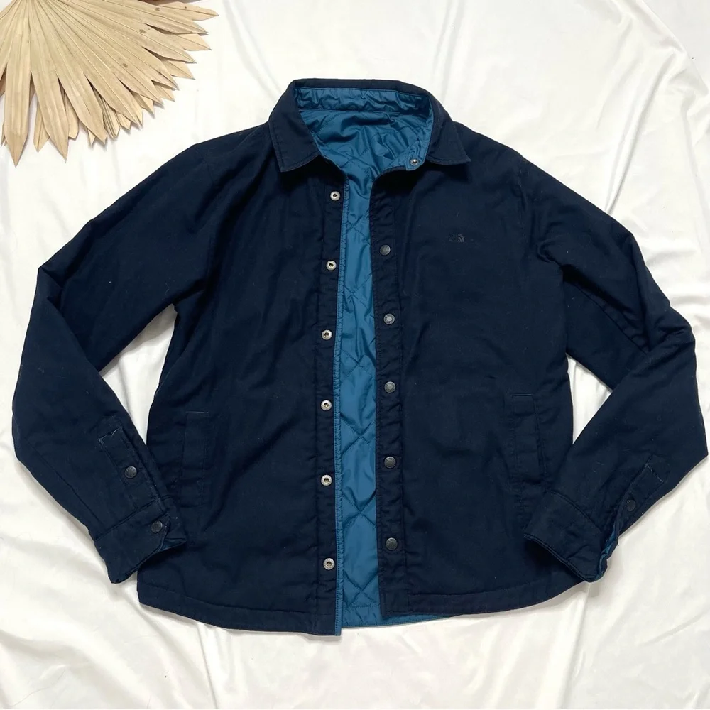 The North Face Fort Point Blue Insulated Flannel Reversible Shirt Jacket Shacket